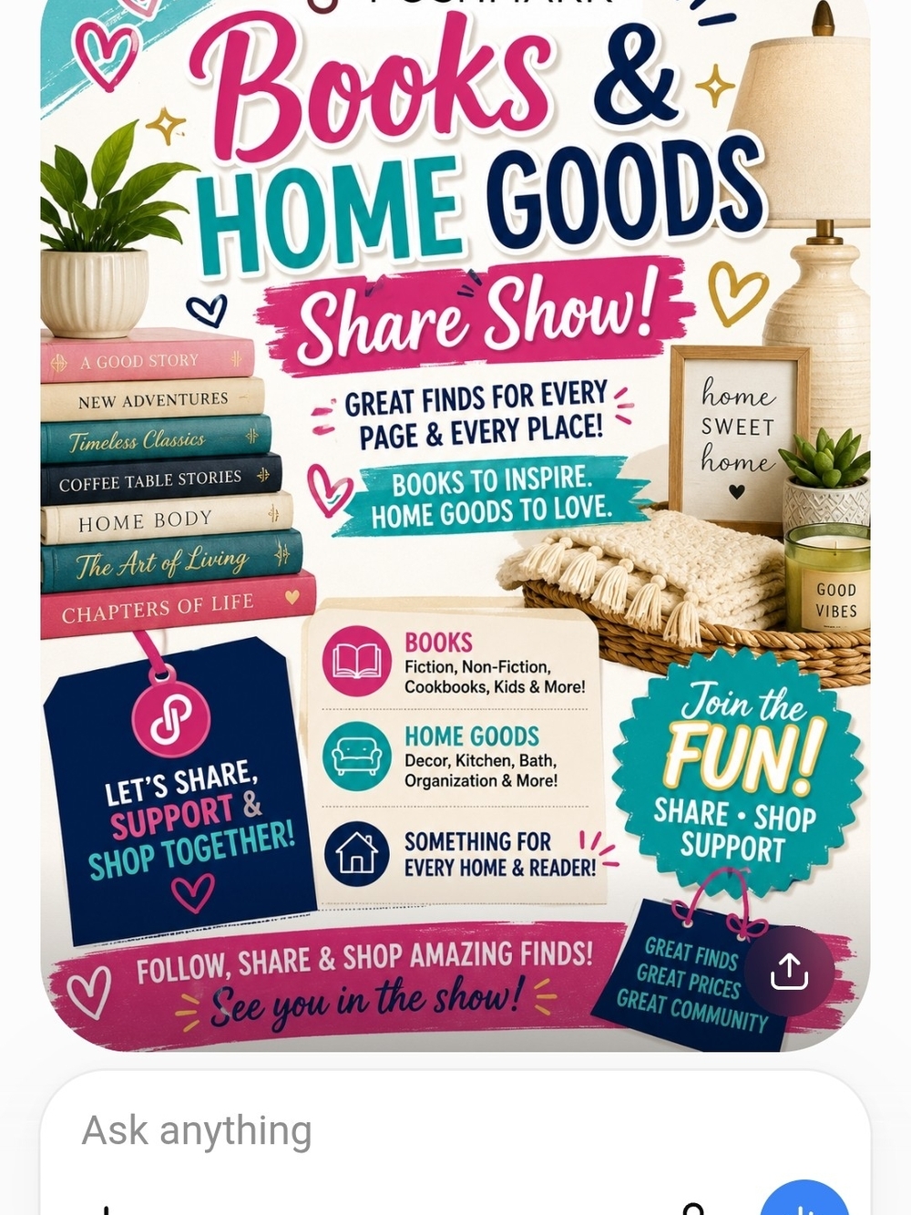 Books & Home Goods Share Show Poster - Bright Multi